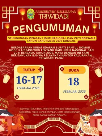 Pengumuman Resmi: Jadwal Libur Pelayanan Kalurahan Triwidadi Saat Imlek 2026